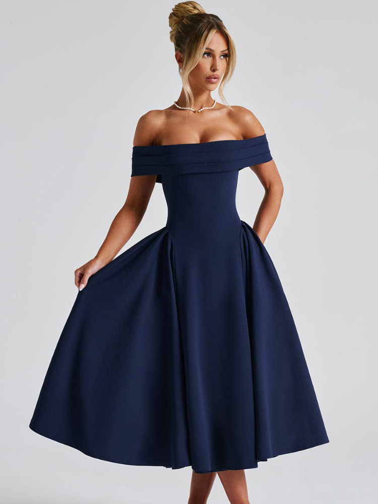 Robe Témoin Robe Mariage Bleu Nuit Manche Longue Robe De Soirée