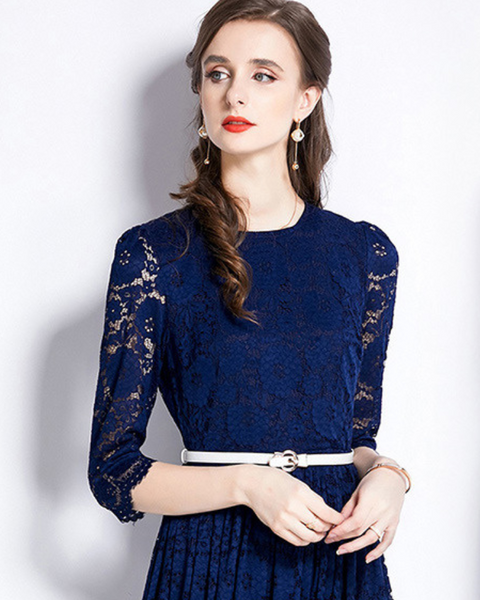 Robe bleu marine dentelle mariage