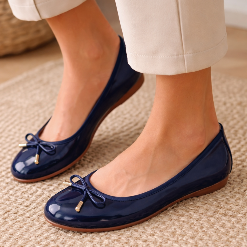 Ballerines bleu marine vernies à nœud femme