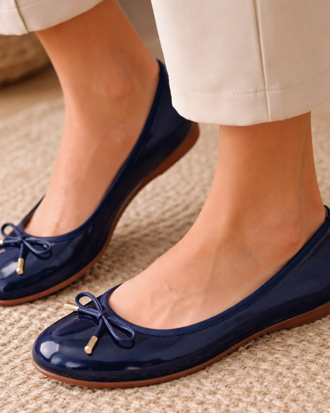 Ballerines bleu marine vernies à nœud femme