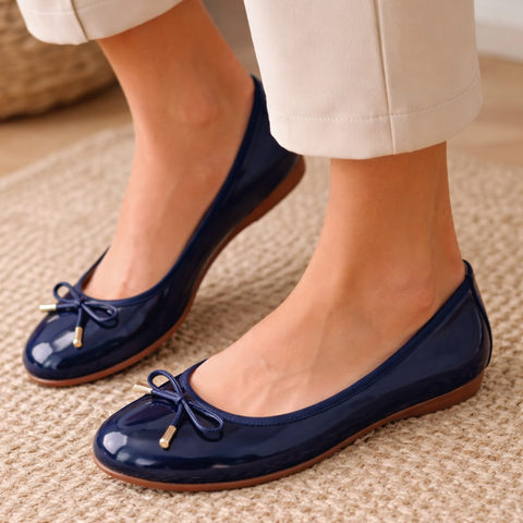Ballerines bleu marine vernies à nœud femme