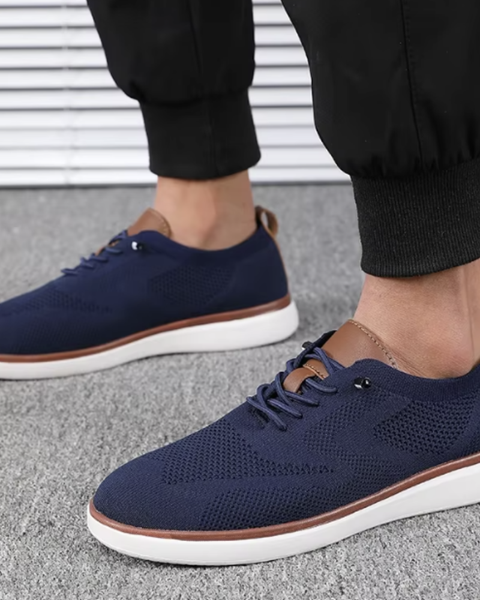 Baskets homme bleu marine maille respirante brun