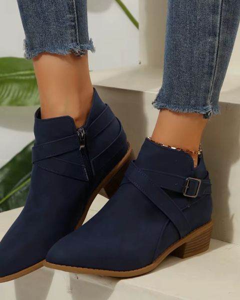 Bottines bleu marine à boucle femme