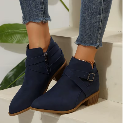 Bottines bleu marine à boucle femme