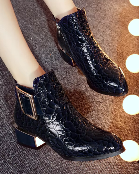 Bottines bleu marine cuir femme or
