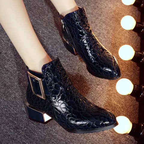 Bottines bleu marine cuir femme or