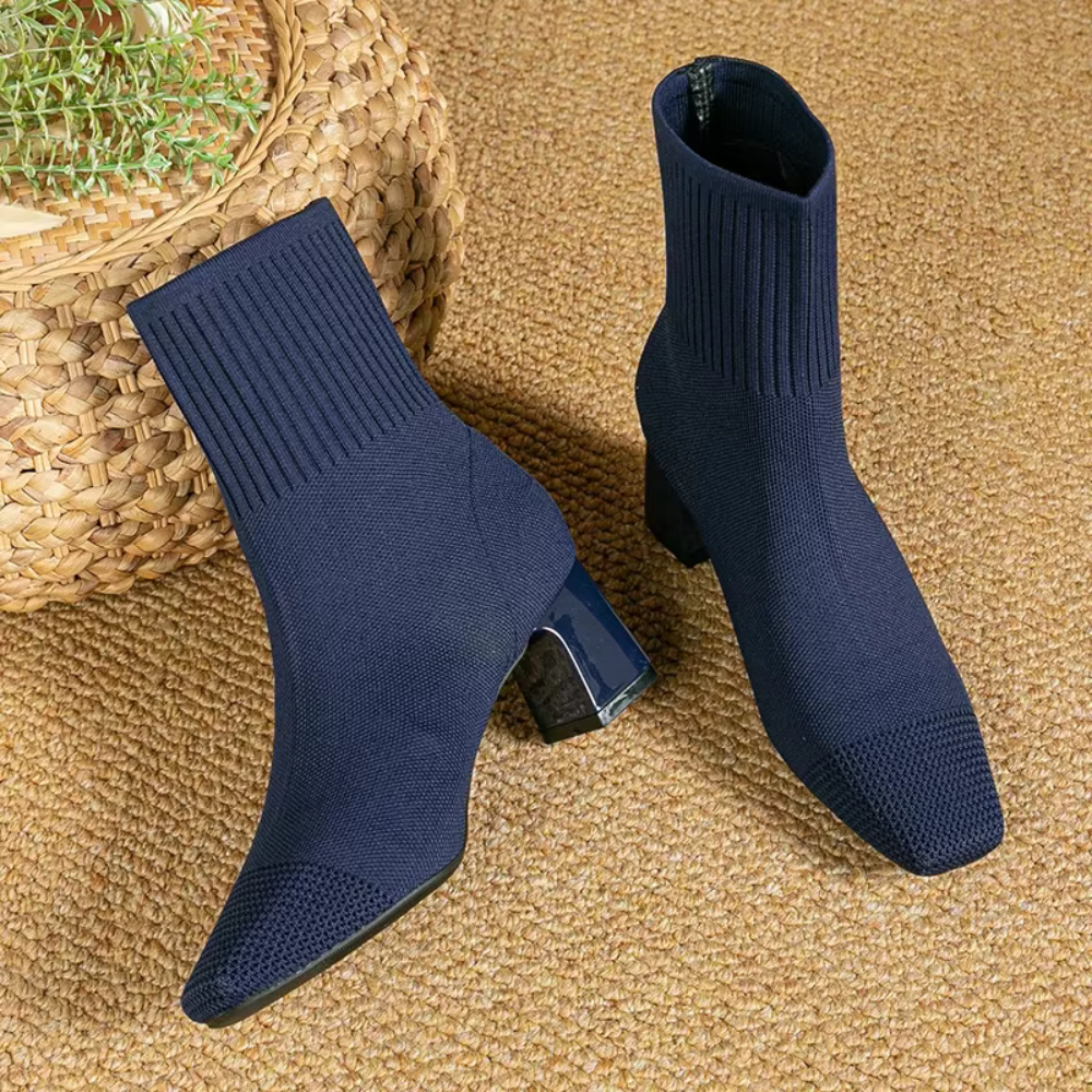 Bottines chaussette bleu marine à talon