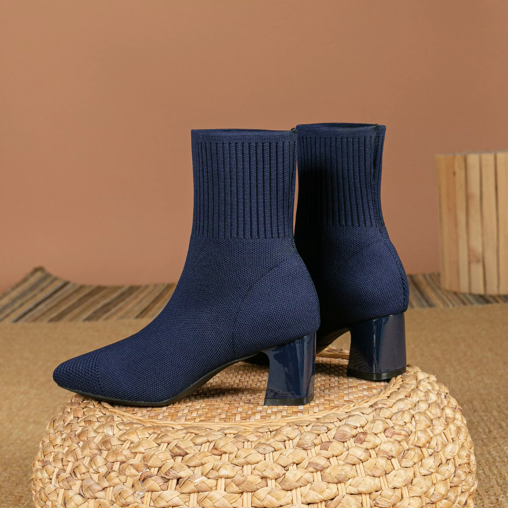 Bottines chaussette bleu marine à talon