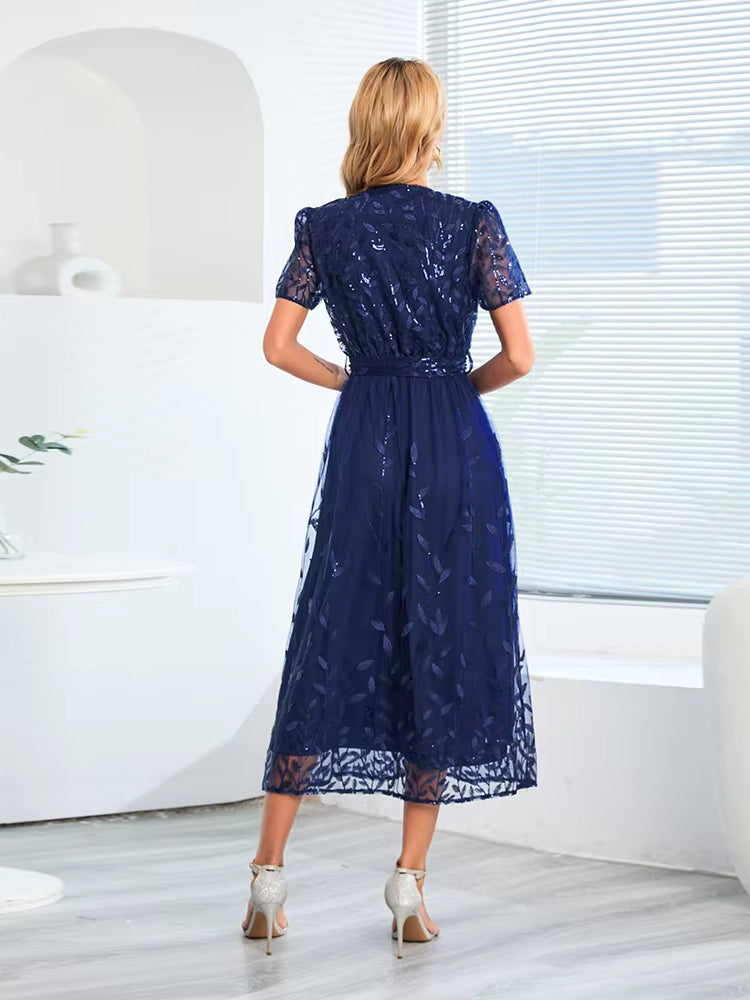 Robe bleu marine mi longue