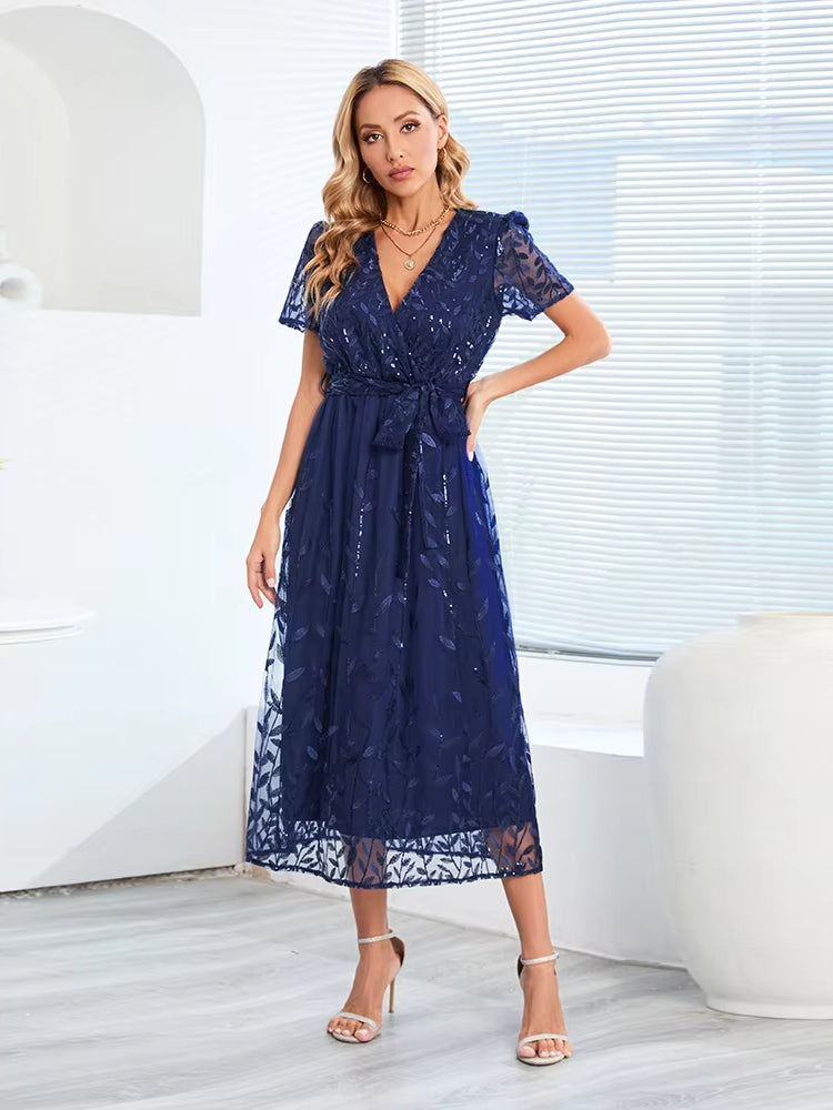 Robe bleu marine mi longue