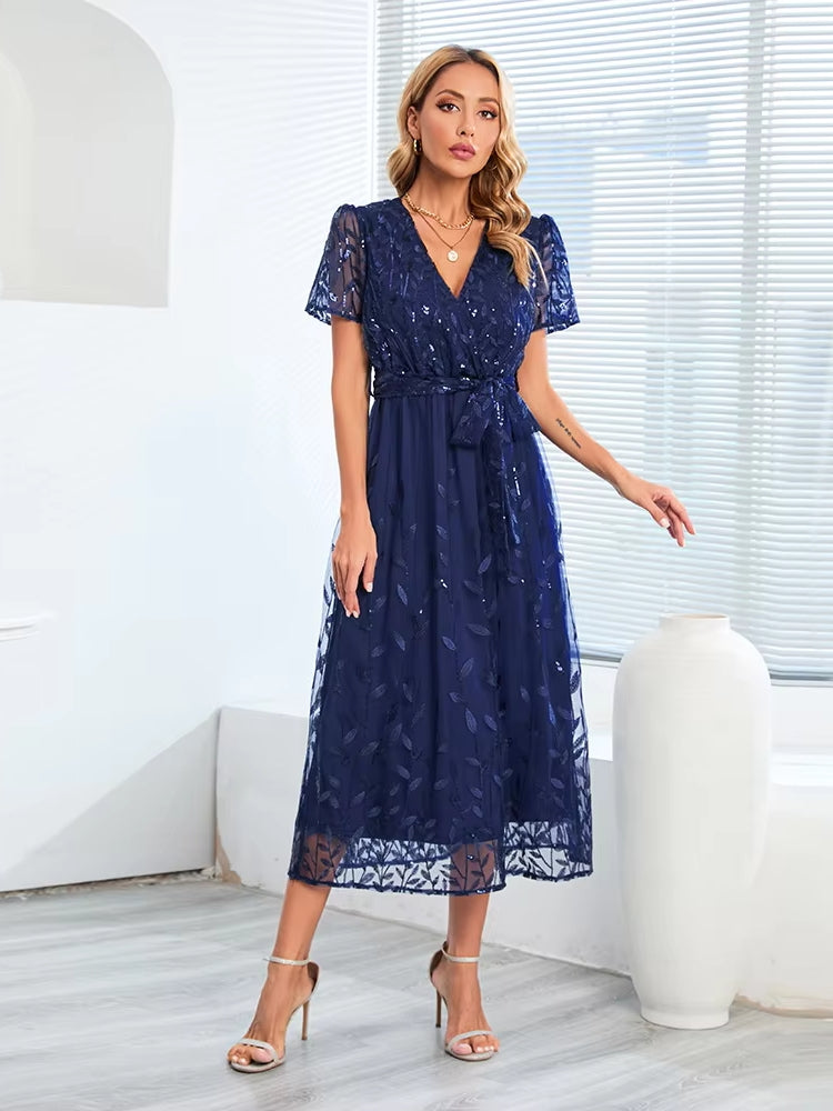 Robe bleu marine mi longue