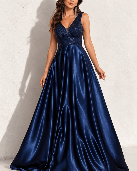 Robe satin bleu marine