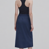 Jupe bleu marine droite de dos