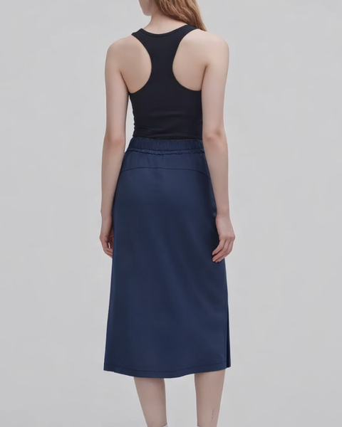 Jupe bleu marine droite de dos