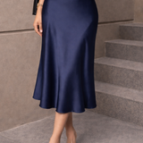 Jupe satin bleu marine