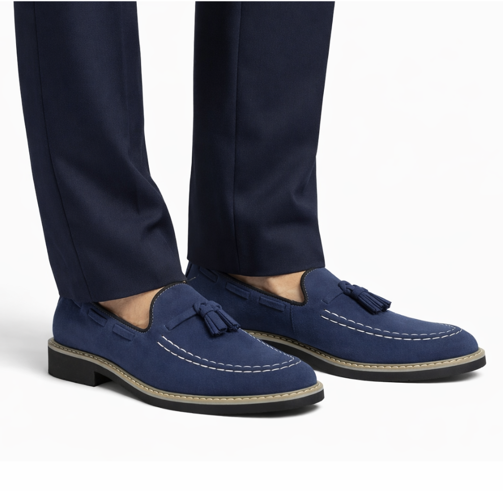 Mocassin bleu marine homme a pampilles