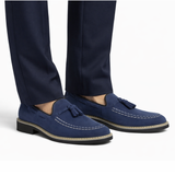 Mocassin bleu marine homme a pampilles