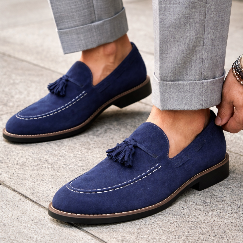 Mocassin daim bleu marine homme suédine