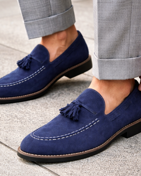 Mocassin daim bleu marine homme suédine