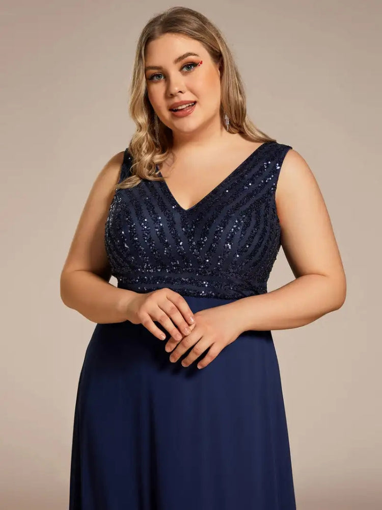 Robe Bleu Marine Grande Taille col V