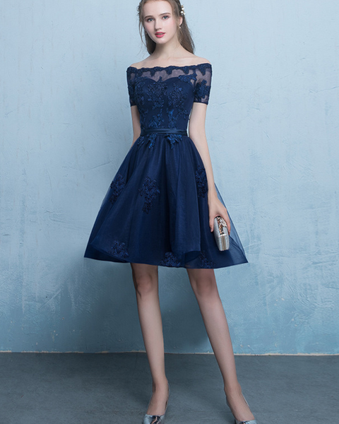Robe bleu marine dentelle organza