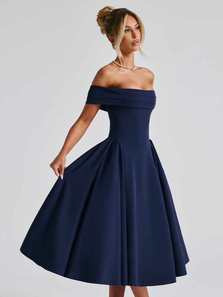 Robe invitée mariage bleu marine - Main Image