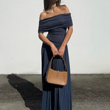 Robe longue plissée bleu marine