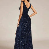 Robe longue de soiree sequins bleu marine
