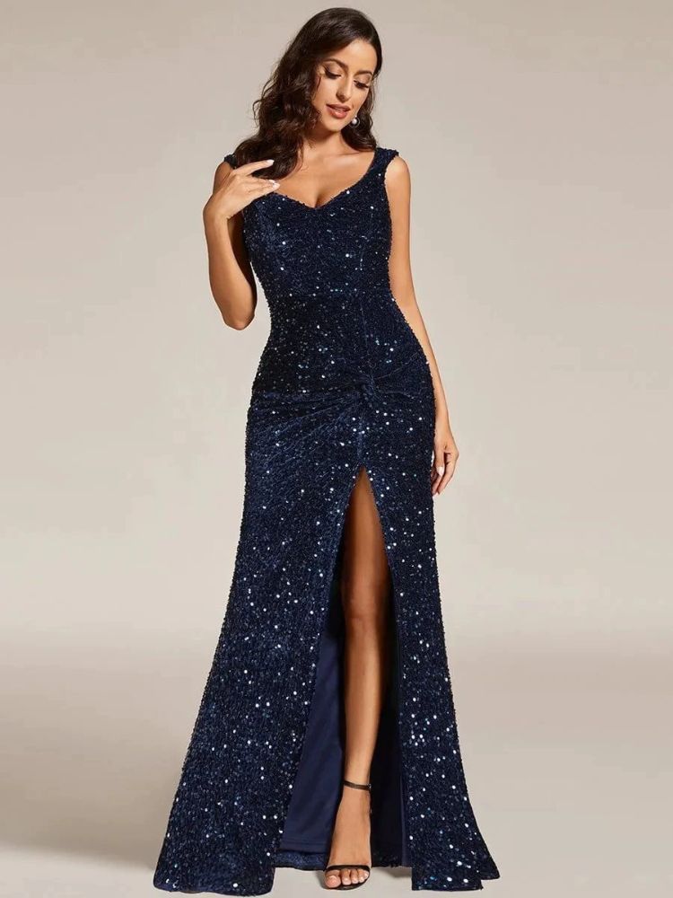 Robe longue de soiree bleu marine