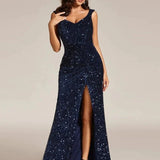 Robe longue de soiree bleu marine