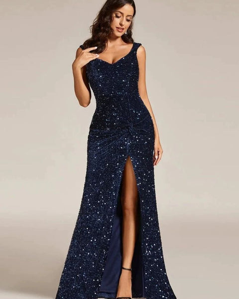 Robe longue de soiree bleu marine