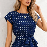 Robe bleu marine à pois blanc