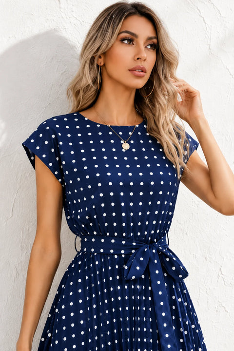 Robe bleu marine à pois blanc