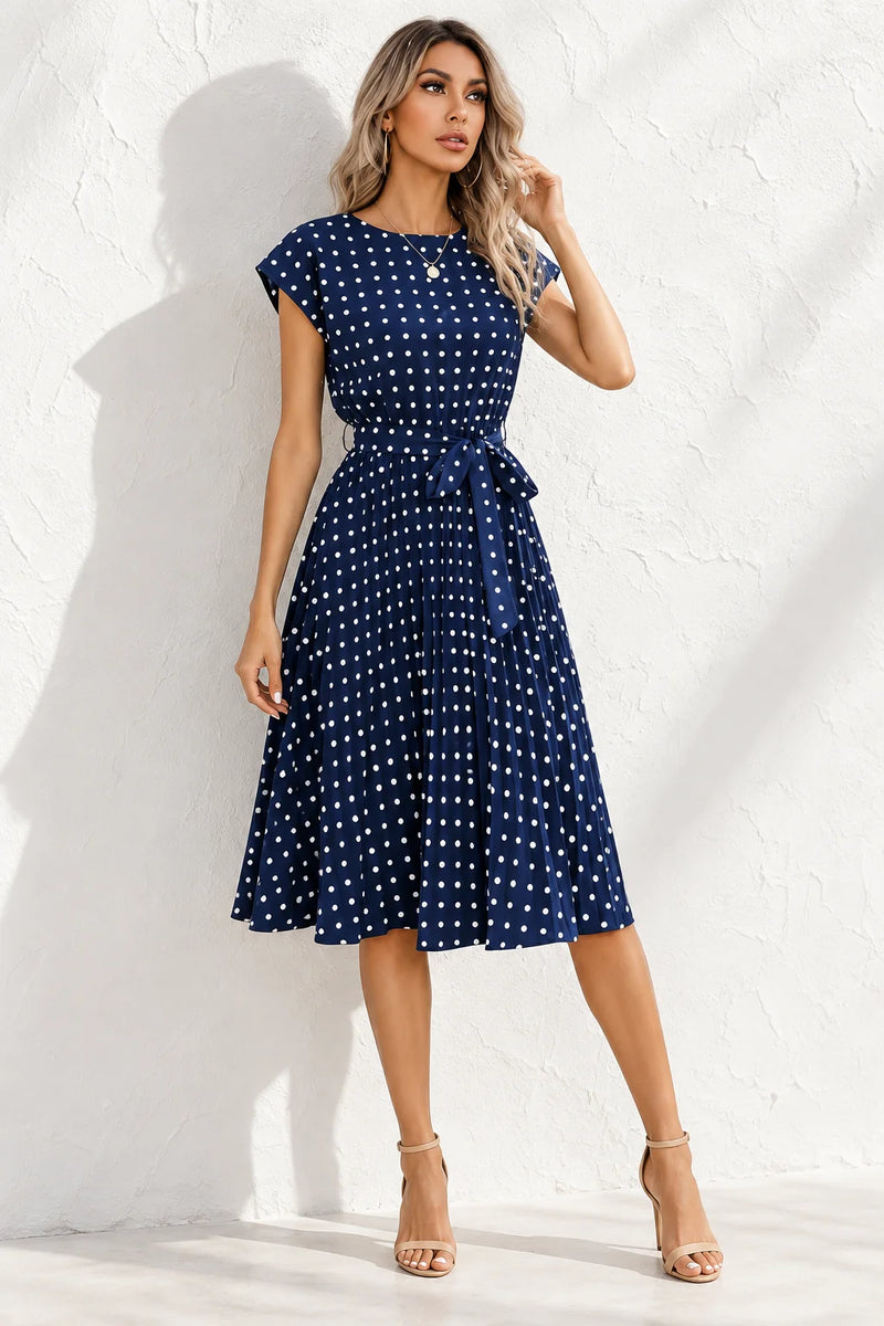 Robe bleu marine à pois blanc
