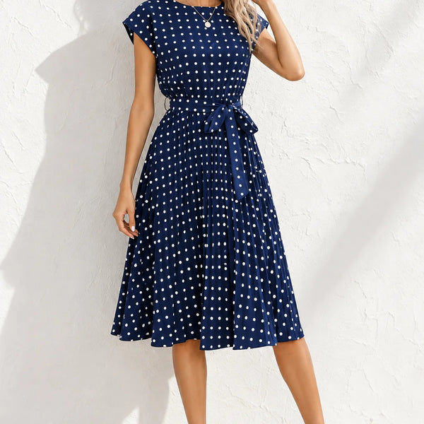 Robe bleu marine à pois blanc