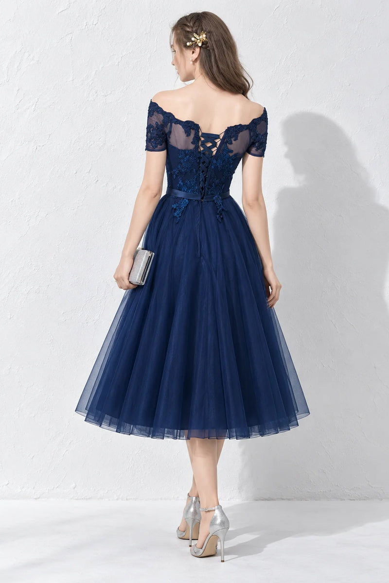 Robe bleu marine dentelle et tulle