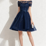 Robe bleu marine dentelle et tulle
