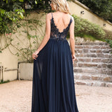 Robe de soirée longue, couleur bleu marine