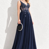 Robe longue bleu marine dos nu