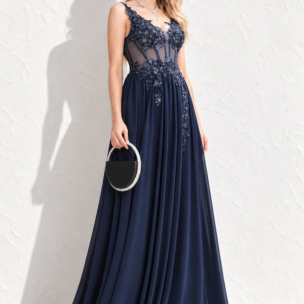 Robe longue bleu marine dos nu