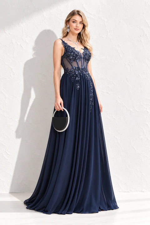 Robe longue bleu marine dos nu