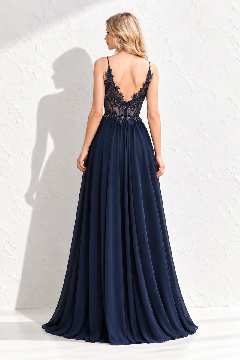 Robe longue bleu marine dos nu