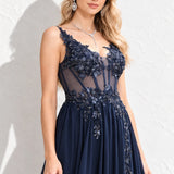 Robe longue bleu marine dos nu