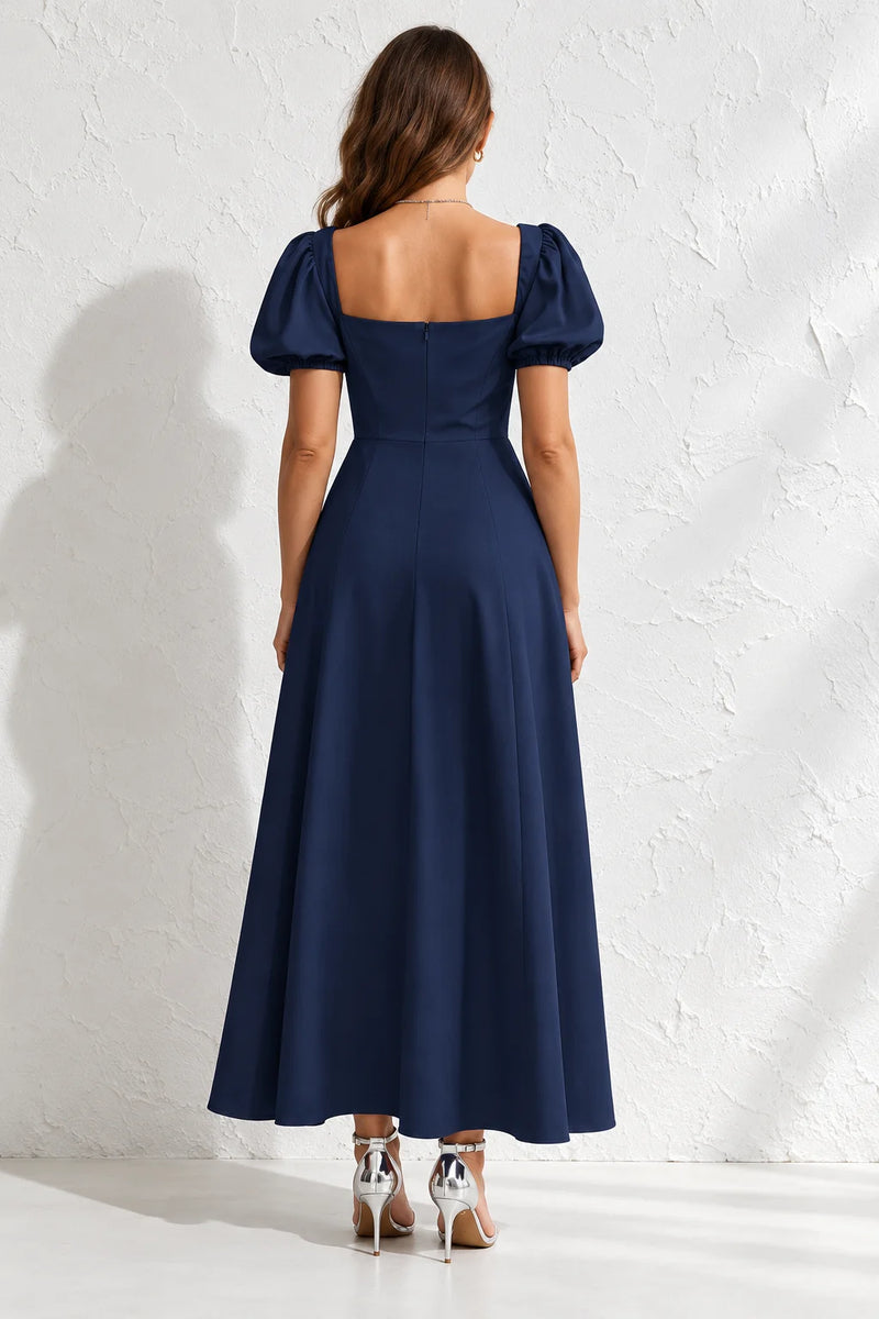 Robe longue bleu marine fendue