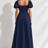 Robe longue bleu marine fendue