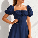 Robe longue bleu marine fendue
