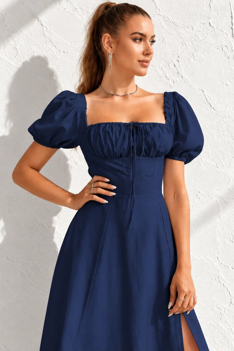 Robe longue bleu marine fendue