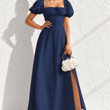 Robe longue bleu marine fendue