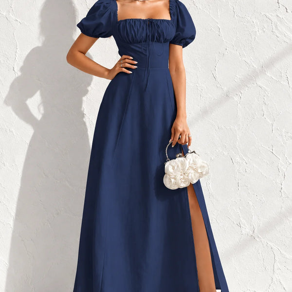 Robe longue bleu marine fendue