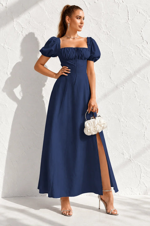 Robe longue bleu marine fendue
